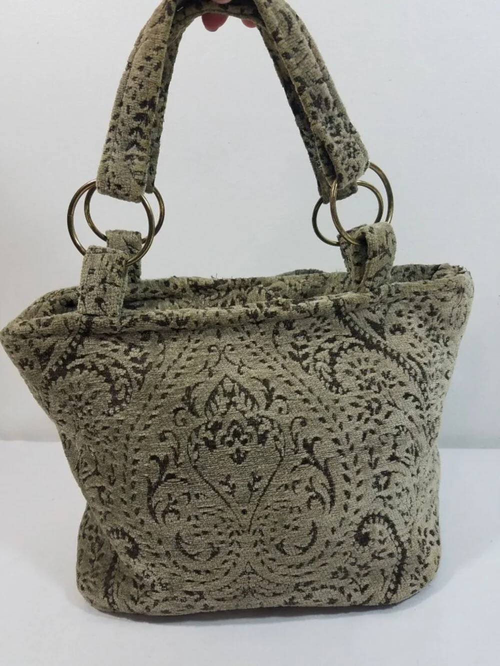 Custom Made Olive Green Carpet Bag Shoulder Purse Handbag One of a Kind